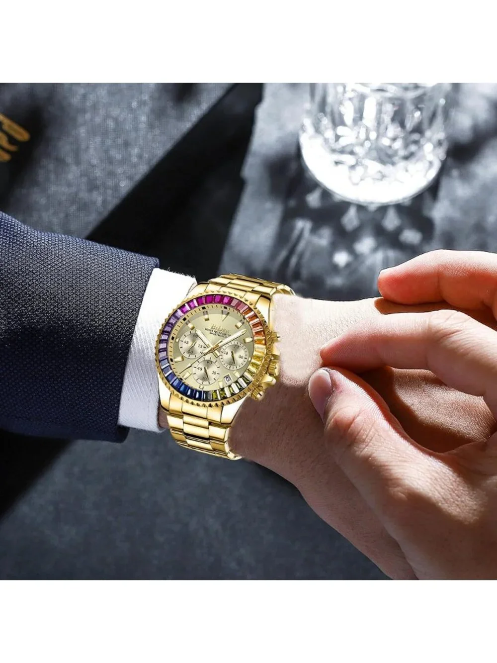 Men's Gold Luxury Stainless Steel Analog Chronograph Waterproof Classic Watch